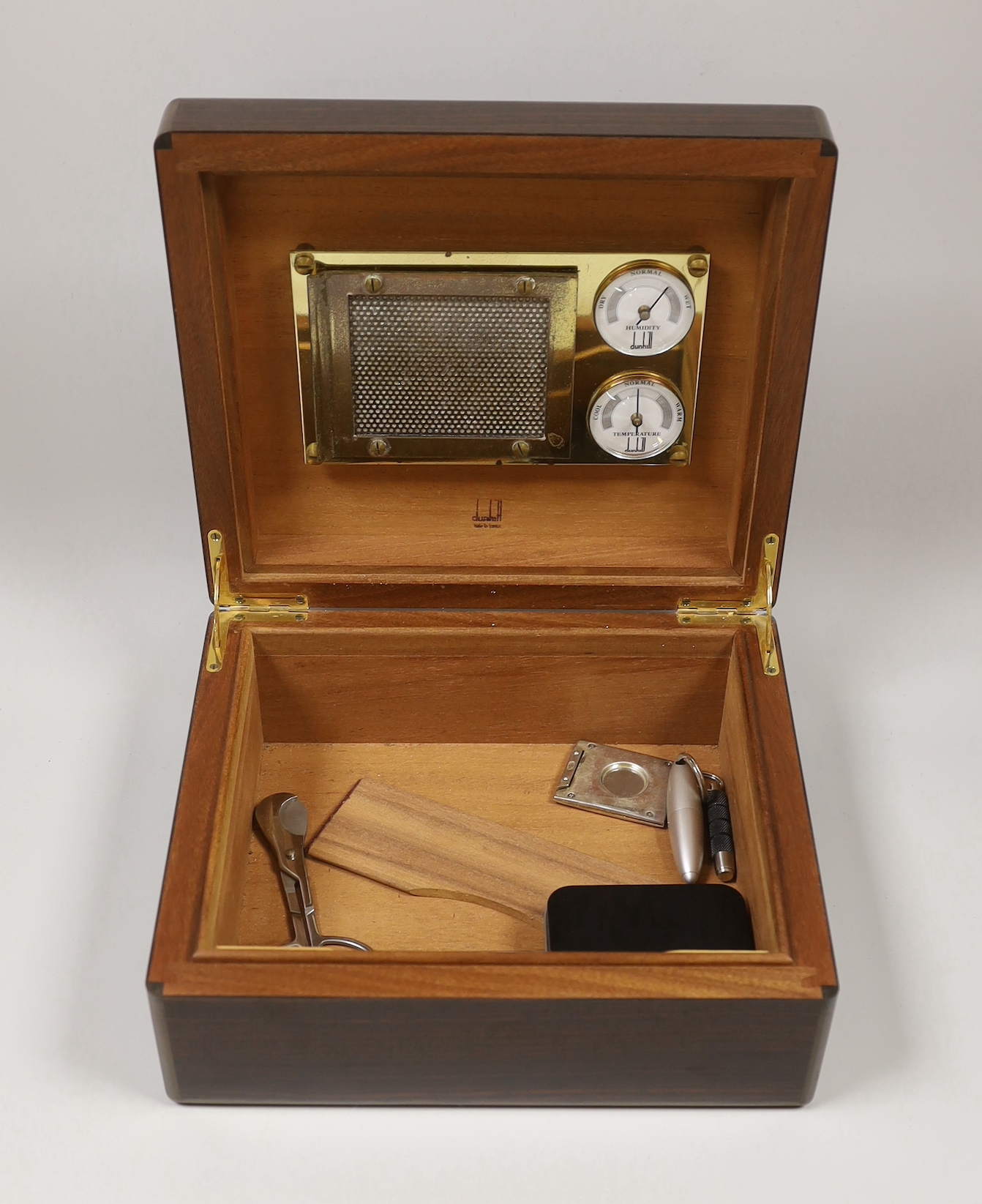 A Dunhill Indian rosewood humidor and implements